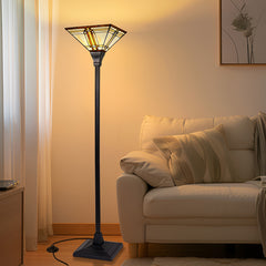 Capulina Tiffany Lamp Mission Cream Stained Glass Torchiere Floor Lamp
