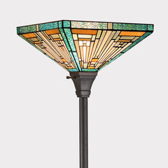 Capulina Tiffany Lamp Amber Green Stained Glass Torchiere Floor Lamp