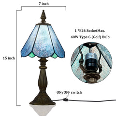 Cotoss Tiffany Table Lamp,Handcrafts Stained Glass Style Table Light,Blue Small Desk Bedside Table Night Lamp for Living Room Bedroom Study Office Bookcase Desk Light
