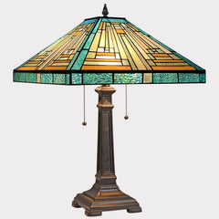 Capulina Tiffany Lamp Amber Green Mission Stained Glass Table Lamp 2-Light