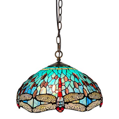 ARTZONE Antique Tiffany Pendant Light Fixture Stained Glass Hanging Lamp