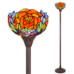 Capulina Tiffany Lamp Red Rose Stained Glass Torchiere Floor Lamp