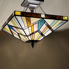 Capulina Tiffany Lamp Cream Amber Stained Glass Ceiling Light 3-Light