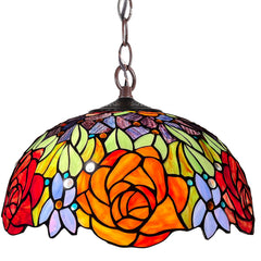 Capulina Tiffany Lamp Red Rose Stained Glass Pendant Lights 2-Light