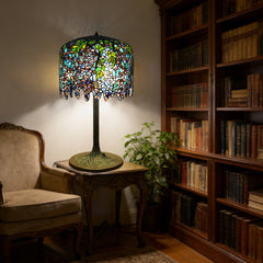 Thatyears Wisteria Tiffany Style Table Lamp – Handcrafted Stained Glass Decorative Lamp for Living Room, Bedroom, Home Office
