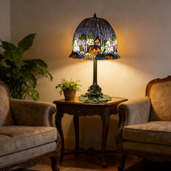 Thatyears Tiffany Style Lotus Stained Glass Table Lamp – Handcrafted Dome Shade with Bronze Lotus Leaf Base