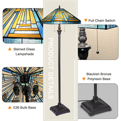 Capulina Tiffany Lamp Blue Amber Stained Glass Floor Lamp 2-Light