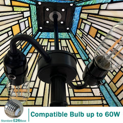 Capulina Tiffany Lamp Amber Green Mission Stained Glass Table Lamp 2-Light