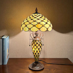 Thatyears Tiffany Lamp, White Beads Style Stained Glass Table Lamp 12X12X23 Inches Mother-Daughter Vase Desk Reading Lamp Decor Bedroom Living Room Home Office