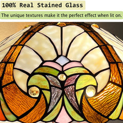 COTOSS Tiffany Table Lamp with NightLight 16 Wide Stained Glass Table Light 24 inch Tall Amber Cream Victorian Style 3 Lights Vintage Desk Lamp for Living Room Bedroom Office