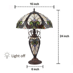 COTOSS Tiffany Table Lamp with NightLight 16 Wide Stained Glass Table Light 24 inch Tall Amber Cream Victorian Style 3 Lights Vintage Desk Lamp for Living Room Bedroom Office
