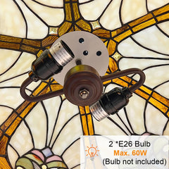 COTOSS Tiffany Pendant Light fixtures 16 Wide Stained Glass Pendant Lighting Vintage Style 2 Lights Hanging Lamp for Kitchen Dining Room Bedroom