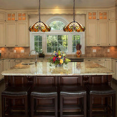 COTOSS Tiffany Pendant Light fixtures 16 Wide Stained Glass Pendant Lighting Vintage Style 2 Lights Hanging Lamp for Kitchen Dining Room Bedroom