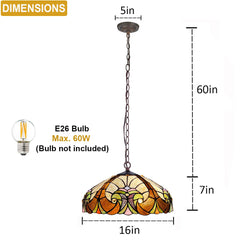 COTOSS Tiffany Pendant Light fixtures 16 Wide Stained Glass Pendant Lighting Vintage Style 2 Lights Hanging Lamp for Kitchen Dining Room Bedroom