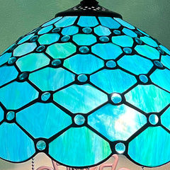 Thatyears Tiffany Table Lamp, Seagrass Blue Beads Style Stained Glass Table Lamp 12X12X23 Inches Mother-Daughter Vase Desk Lamp Decor for Bedroom Living Room Home Office