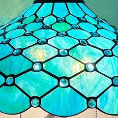 Thatyears Tiffany Table Lamp Seagrass Blue Beads Style Stained Glass Desk Lamp 16X16X24 Inches Vintage Style Desk Reading Light Decor for Bedroom Living Room Home Office