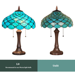 Thatyears Tiffany Table Lamp Seagrass Blue Beads Style Stained Glass Desk Lamp 16X16X24 Inches Vintage Style Desk Reading Light Decor for Bedroom Living Room Home Office