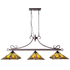Thatyears Tiffany Pool Table Light Chandelier 3 Light Kitchen Counter Island Lighting 12" Wide Stained Glass Dining Room Light Fixtures ORB Finishing