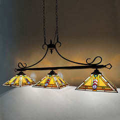 Thatyears Tiffany Pool Table Light Chandelier 3 Light Kitchen Counter Island Lighting 12" Wide Stained Glass Dining Room Light Fixtures ORB Finishing