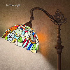 Capulina Tiffany Floor Lamp H62 Tall Antique Cardinal Birds Style Stained Glass Soft Light Arched Gooseneck Adjustable Angle Reading Floor Lamp for Living Room Bedroom