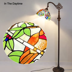 Capulina Tiffany Floor Lamp H62 Tall Antique Cardinal Birds Style Stained Glass Soft Light Arched Gooseneck Adjustable Angle Reading Floor Lamp for Living Room Bedroom