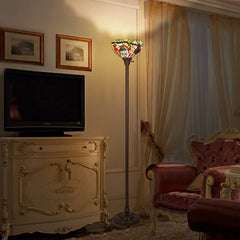 Capulina Tiffany Torchiere Floor Lamp 70 Tall Industrial Blackish Bronze Pole Cardinal Birds Style Stained Glass Torch Standing Light Decor for Living Room Bedroom Office