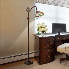 Capulina Tiffany Floor Lamp H62 Tall Antique Cardinal Birds Style Stained Glass Soft Light Arched Gooseneck Adjustable Angle Reading Floor Lamp for Living Room Bedroom