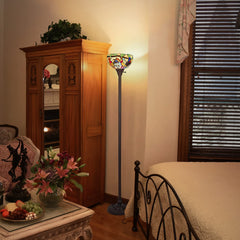 Capulina Tiffany Torchiere Floor Lamp 70 Tall Industrial Blackish Bronze Pole Cardinal Birds Style Stained Glass Torch Standing Light Decor for Living Room Bedroom Office