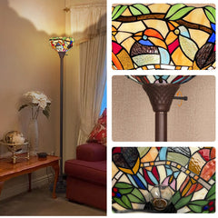 Capulina Tiffany Torchiere Floor Lamp 70 Tall Industrial Blackish Bronze Pole Cardinal Birds Style Stained Glass Torch Standing Light Decor for Living Room Bedroom Office