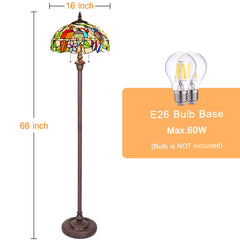 Capulina Tiffany Floor Lamp 2-Light 16X16X66 Inches Cardinal Birds Style Stained Glass Standing Reading Light for Living Room Bedroom Office