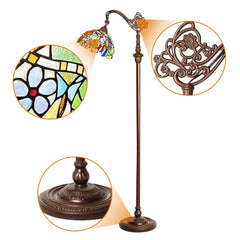 Capulina Tiffany Floor Lamp H62 Tall Antique Cardinal Birds Style Stained Glass Soft Light Arched Gooseneck Adjustable Angle Reading Floor Lamp for Living Room Bedroom