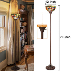 Capulina Tiffany Torchiere Floor Lamp 70 Tall Industrial Blackish Bronze Pole Cardinal Birds Style Stained Glass Torch Standing Light Decor for Living Room Bedroom Office