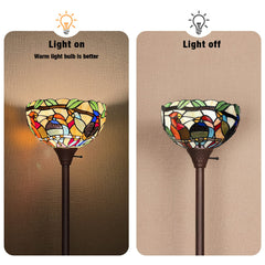 Capulina Tiffany Torchiere Floor Lamp 70 Tall Industrial Blackish Bronze Pole Cardinal Birds Style Stained Glass Torch Standing Light Decor for Living Room Bedroom Office