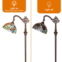 Capulina Tiffany Floor Lamp H62 Tall Antique Cardinal Birds Style Stained Glass Soft Light Arched Gooseneck Adjustable Angle Reading Floor Lamp for Living Room Bedroom