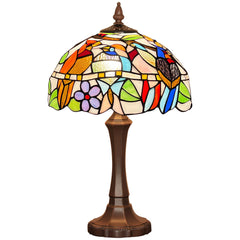 Capulina Tiffany Lamp Stained Glass Table Lamp 12x12x20 Inches Cardinal Birds Style Desk Reading Light Decor for Home Office Bedroom Living Room