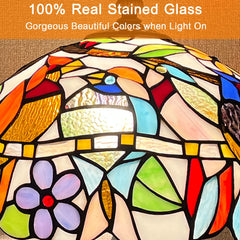 Capulina Tiffany Lamp Stained Glass Table Lamp 12x12x20 Inches Cardinal Birds Style Desk Reading Light Decor for Home Office Bedroom Living Room