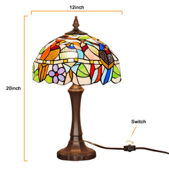 Capulina Tiffany Lamp Stained Glass Table Lamp 12x12x20 Inches Cardinal Birds Style Desk Reading Light Decor for Home Office Bedroom Living Room
