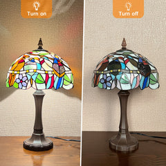 Capulina Tiffany Lamp Stained Glass Table Lamp 12x12x20 Inches Cardinal Birds Style Desk Reading Light Decor for Home Office Bedroom Living Room