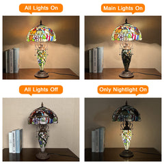 Capulina Tiffany Lamp Stained Glass Table Lamp 12x12x23 Inches 3-Light Cardinal Birds Mother-Daughter Vase Style Desk Reading Light Decor for Home Office Bedroom Living Room