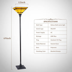 Thatyears Tiffany Torchiere Floor Lamps Cream Brown Style Stained Glass 12X12X69 Inches Antique Pole Standing Uplight Lamps Decor Living Room Bedroom Home Office