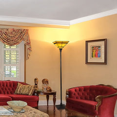 Thatyears Tiffany Torchiere Floor Lamps Cream Brown Style Stained Glass 12X12X69 Inches Antique Pole Standing Uplight Lamps Decor Living Room Bedroom Home Office