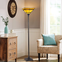 Thatyears Tiffany Torchiere Floor Lamps Cream Brown Style Stained Glass 12X12X69 Inches Antique Pole Standing Uplight Lamps Decor Living Room Bedroom Home Office