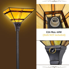 Thatyears Tiffany Torchiere Floor Lamps Cream Brown Style Stained Glass 12X12X69 Inches Antique Pole Standing Uplight Lamps Decor Living Room Bedroom Home Office