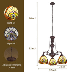 COTOSS Tiffany Hanging Chandeliers for Dining Room 3 Lights Stained Glass Kitchen Lighting Fixtures Antique Style Ceiling Pendant Lamp for Living Room Foyer Entryway Visit the COTOSS Store