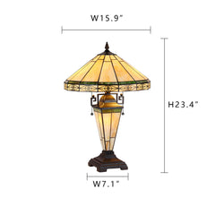 Capulina Tiffany Table Lamp 3-Light with Nightlight 16X16X24 Inches Cream Style Stained Glass Mother-Daughter Vase Desk Light Decor for Living Room Bedroom