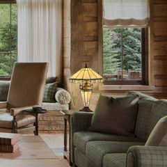 Capulina Tiffany Table Lamp 3-Light with Nightlight 16X16X24 Inches Cream Style Stained Glass Mother-Daughter Vase Desk Light Decor for Living Room Bedroom