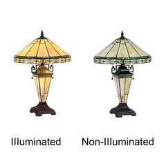 Capulina Tiffany Table Lamp 3-Light with Nightlight 16X16X24 Inches Cream Style Stained Glass Mother-Daughter Vase Desk Light Decor for Living Room Bedroom