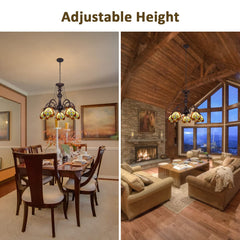 COTOSS Tiffany Hanging Chandeliers for Dining Room 5 Lights Stained Glass Kitchen Lighting Fixtures Antique Style Ceiling Pendant Lamp for Living Room Lobby Entryway