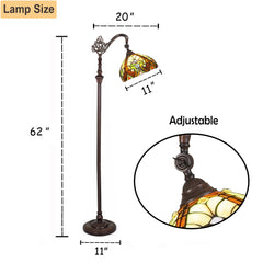 COTOSS Tiffany Reading Floor Lamp,Stained Glass Gooseneck Floor Light for Reading,Antique Style Arched Tall Standing Lamp for Living Room Bedroom and Office