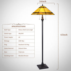 Thatyears Tiffany Floor Lamps, Cream Cross Mission Style Stained Glass 16X16X65 Inches Antique Pole Standing Reading Lamps Decor Living Room Bedroom Home Office